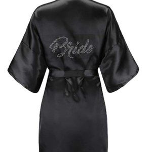 **SOLD** Bride Bridal Rhinestone Short Satin Kimono Robe